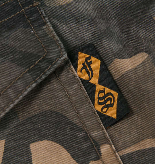 FLAGSTAFF 刺繍カモフラ柄長袖シャツ カーキ系