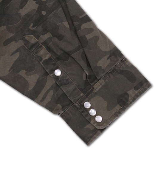 FLAGSTAFF 刺繍カモフラ柄長袖シャツ カーキ系