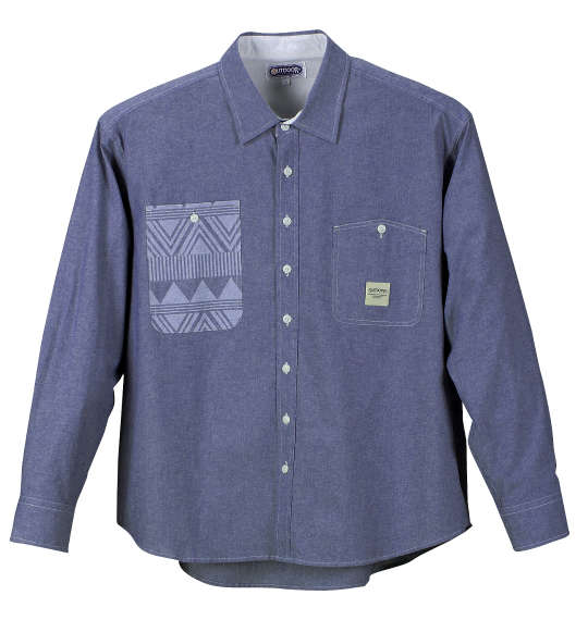 OUTDOOR PRODUCTS ポケットプリント長袖ワークシャツ ネイビー