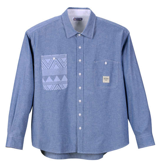OUTDOOR PRODUCTS ポケットプリント長袖ワークシャツ ブルー