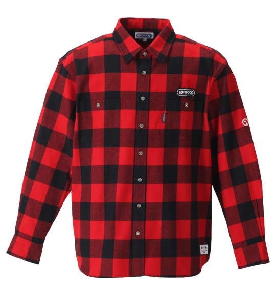 OUTDOOR PRODUCTS ブロックチェック長袖ネルシャツ レッド×ブラック