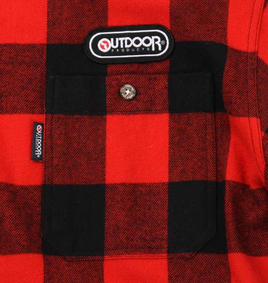 OUTDOOR PRODUCTS ブロックチェック長袖ネルシャツ レッド×ブラック