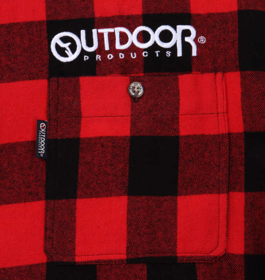 OUTDOOR PRODUCTS ロゴ刺繍ブロックチェック長袖ネルシャツ レッド