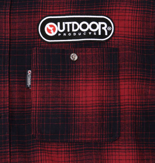 OUTDOOR PRODUCTS ワッペン付オンブレチェック長袖ネルシャツ レッド
