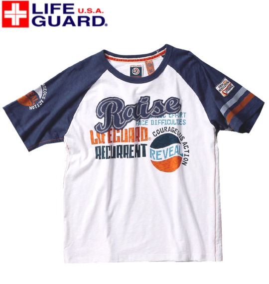 LIFE GUARD ラグランTシャツ(半袖) オフホワイト×ネイビー