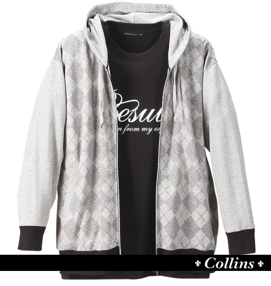 COLLINS ジップパーカー+Tシャツ(半袖) モクグレー×ブラック