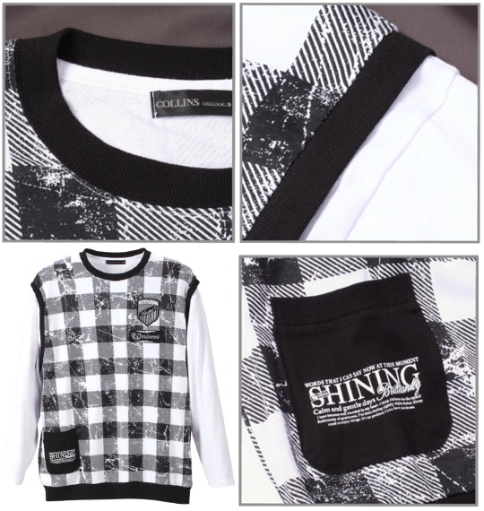 COLLINS フェイクベストTシャツ ブラック×ホワイト