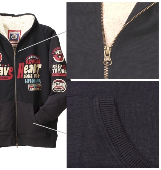 LIFE GUARD 裏ボアフルジップパーカー ブラック