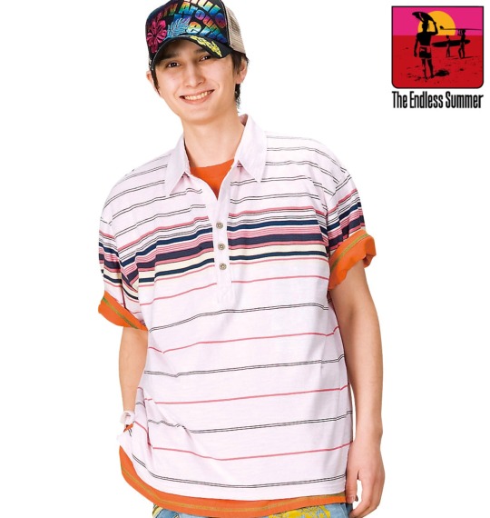 The Endless Summer ボーダーポロシャツ半袖 ピンク