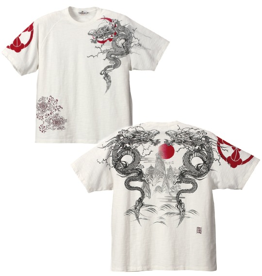 絡繰魂 和柄ラグランTシャツ半袖 オフホワイト