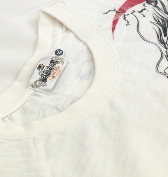 絡繰魂 和柄ラグランTシャツ半袖 オフホワイト