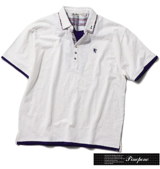 Pincponc チェック使いポロシャツ(半袖) オフホワイト