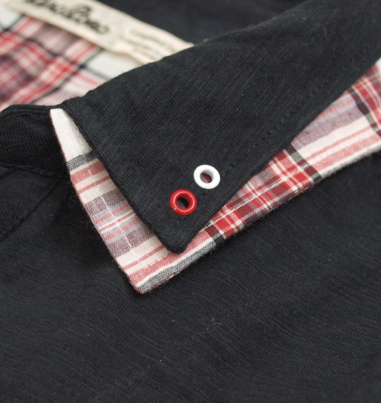 Pincponc チェック使いポロシャツ(半袖) ブラック