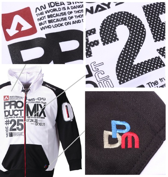 PRODUCT MIX フード付ジャージジャケット ホワイト×ブラック