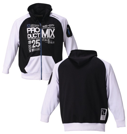 PRODUCT MIX フード付ジャージジャケット ブラック×ホワイト
