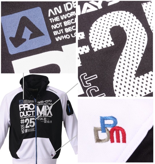 PRODUCT MIX フード付ジャージジャケット ブラック×ホワイト