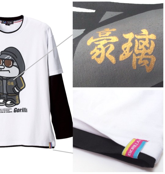 Gorilla フェイクレイヤードTシャツ ホワイト×ブラック