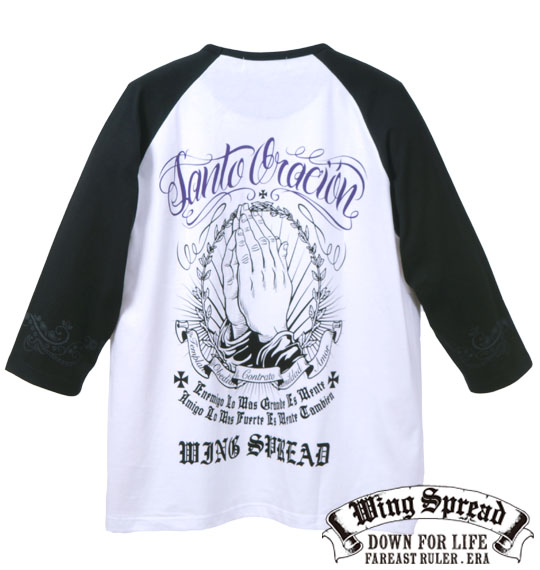 WING SPREAD 七分袖ラグランTシャツ ホワイト×ブラック