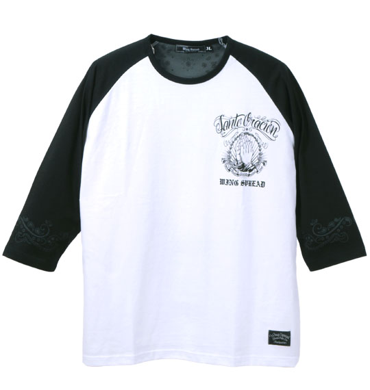 WING SPREAD 七分袖ラグランTシャツ ホワイト×ブラック