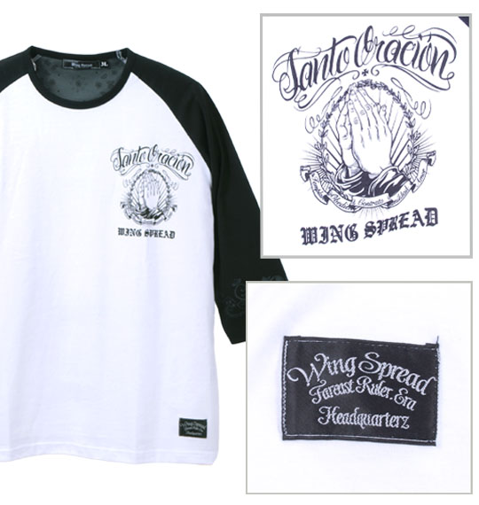 WING SPREAD 七分袖ラグランTシャツ ホワイト×ブラック