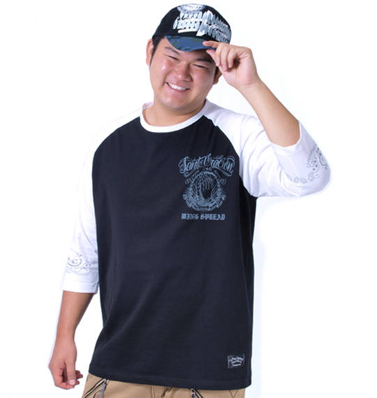WING SPREAD 七分袖ラグランTシャツ ブラック×ホワイト