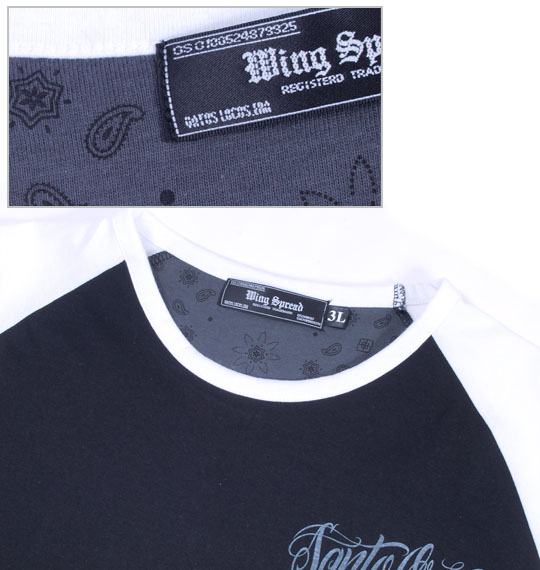 WING SPREAD 七分袖ラグランTシャツ ブラック×ホワイト