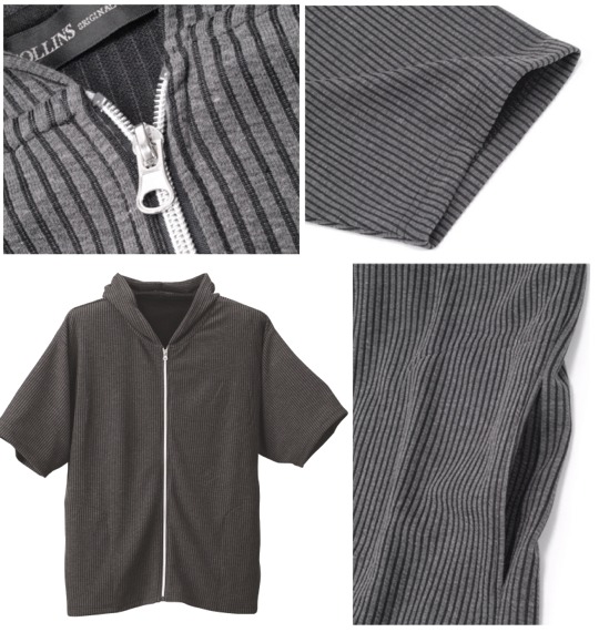 COLLINS ジップパーカー+VTシャツ半袖 モクグレー×ブラック