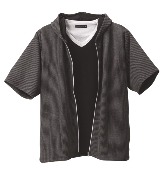 COLLINS ジップパーカー+VTシャツ半袖 モクグレー×ブラック