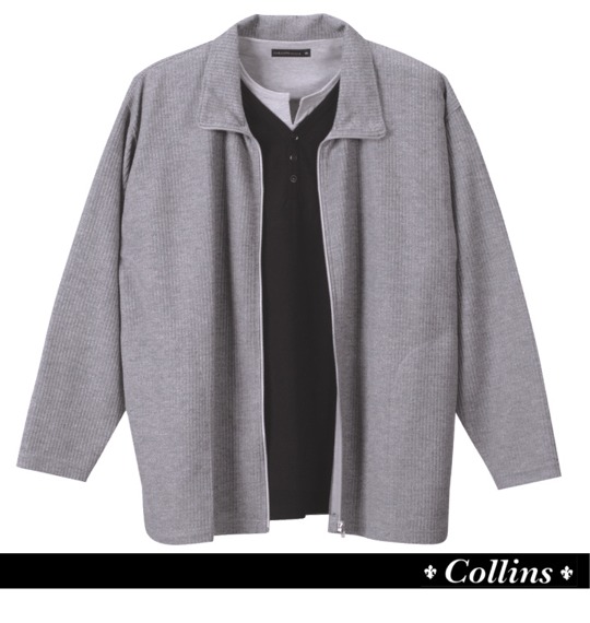 COLLINS ジップスタンド+Vヘンリー半袖 モクグレー×ブラック