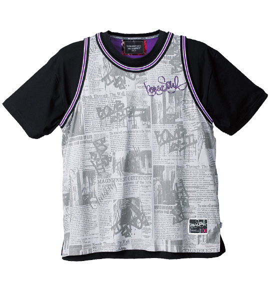 b-one-soul 総柄タンクトップ+Tシャツ ライトグレー×ブラック