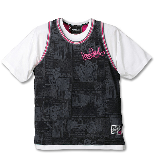 b-one-soul 総柄タンクトップ+Tシャツ半袖 ブラック×ホワイト