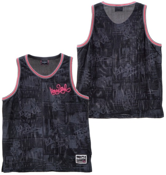 b-one-soul 総柄タンクトップ+Tシャツ半袖 ブラック×ホワイト