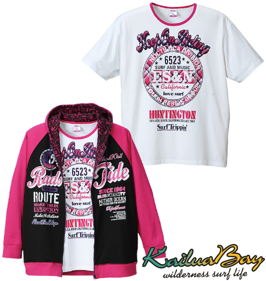 kailua Bay ジップパーカー+Tシャツ半袖 ブラック×ホワイト