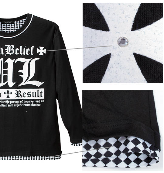 WILD LIFE フェイククルーネックTシャツ ブラック