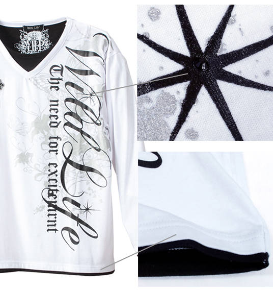 WILD LIFE フェイクVネックTシャツ ホワイト