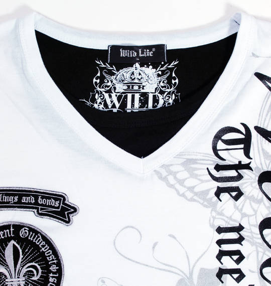 WILD LIFE フェイクVネックTシャツ ホワイト