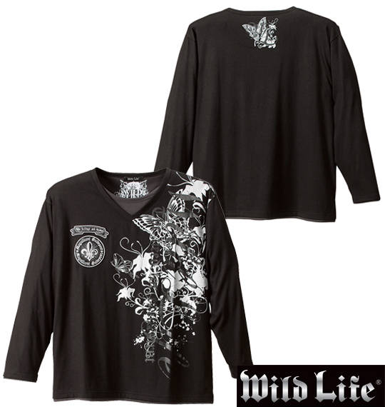 WILD LIFE フェイクVネックTシャツ ブラック
