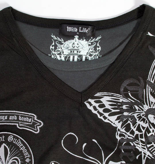 WILD LIFE フェイクVネックTシャツ ブラック