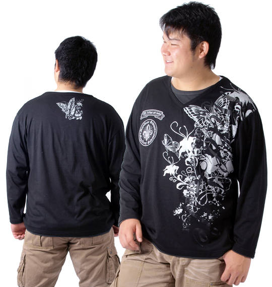 WILD LIFE フェイクVネックTシャツ ブラック