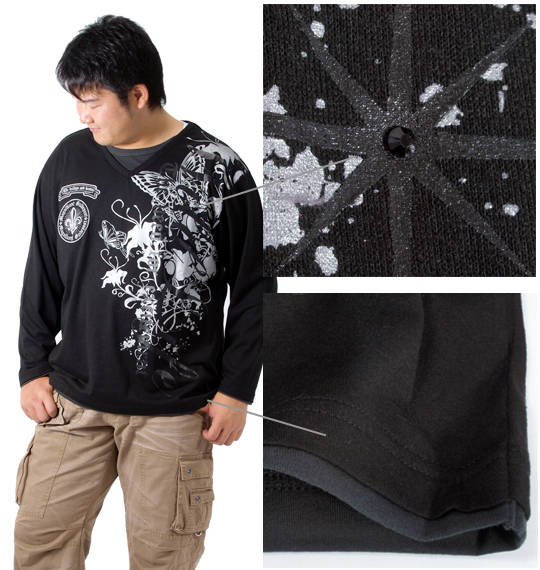 WILD LIFE フェイクVネックTシャツ ブラック