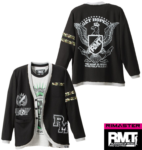 RIMASTER カーディガン+Tシャツ(半袖) ブラック×モクグレー