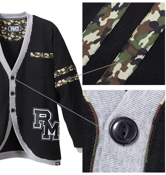 RIMASTER カーディガン+Tシャツ(半袖) ブラック×モクグレー