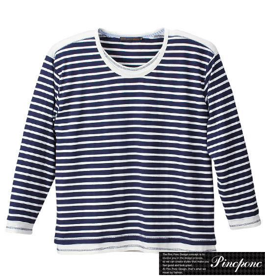 Pincponc フェイクボーダーTシャツ(長袖) ネイビー