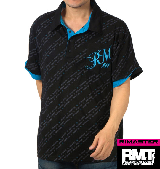RIMASTER 総柄プリントポロシャツ(半袖) ブラック