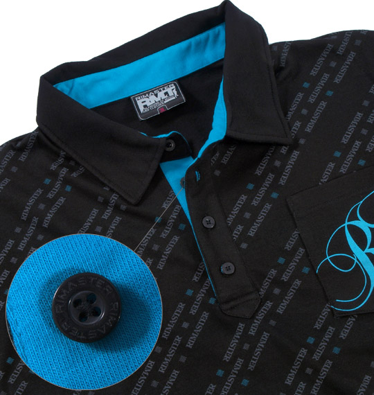 RIMASTER 総柄プリントポロシャツ(半袖) ブラック