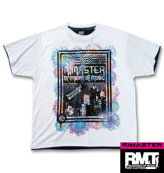 RIMASTER 箔&昇華転写プリント半袖Tシャツ ホワイト×ネイビー