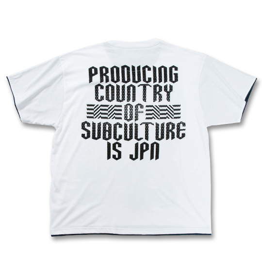 RIMASTER 箔&昇華転写プリント半袖Tシャツ ホワイト×ネイビー