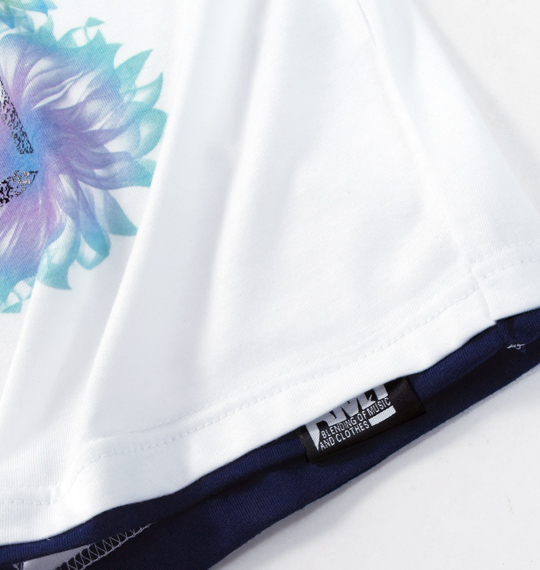 RIMASTER 箔&昇華転写プリント半袖Tシャツ ホワイト×ネイビー