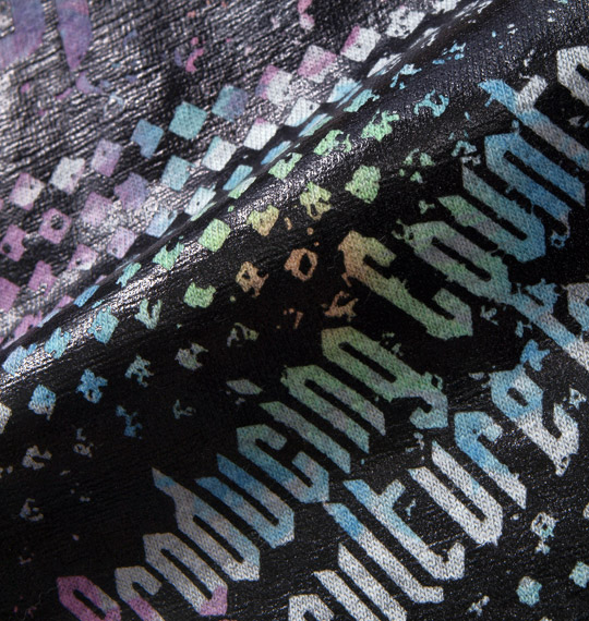 RIMASTER 箔&昇華転写プリント半袖Tシャツ モクグレー×ピンク