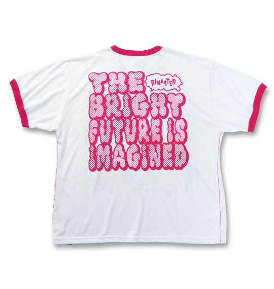 RIMASTER フロッキー&昇華転写プリント半袖Tシャツ ホワイト×ピンク